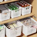 稻草熊杂物收纳筐零食化妆品桌面厨房卧室储物盒整理盒塑料收纳盒 白色大号-三个装 图片 1