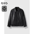 GXG男装2024年翻领皮衣夹克PU外套黑色175/L 图片 1