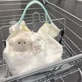 新款可爱碎花小白兔帆布包女单肩包大容量手提袋拎书布袋托特包包 粉色长耳兔【高品版】-无挂饰 图片 6