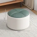 莫负时光小凳子家用矮凳圆坐墩简约换鞋凳客厅沙发茶几方板凳南瓜实木皮凳 白+绿矮凳  25*32cm-家用沙发脚踏凳 图片 2