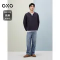 GXG男装 羊毛混纺假两件长袖针织V领通勤毛衣 紫色 180/XL 图片 2