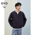 GXG男装 羊毛混纺假两件长袖针织V领通勤毛衣 紫色 180/XL 图片 1