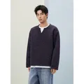 GXG男装 羊毛混纺假两件长袖针织V领通勤毛衣 紫色 180/XL 图片 5