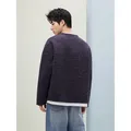 GXG男装 羊毛混纺假两件长袖针织V领通勤毛衣 紫色 180/XL 图片 4