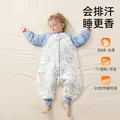 贝肽斯【肽柔】婴儿睡袋春秋恒温宝宝分腿儿童防踢被四季通用保暖 天竹×恒温【春秋双层 室温20-26℃】茶话游园 S【60-85cm】6-18个月 图片 2