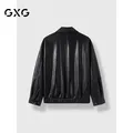 GXG男装2024年翻领皮衣夹克PU外套黑色175/L 图片 2