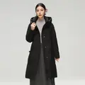 雪中飞中长款羽绒服女【清仓】百搭情侣羽绒服舒适连帽女士羽绒服鸭绒 黑色|8056-3994F S 165/88A 图片 5