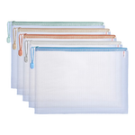 得力（deli）网格拉链袋文件袋学科袋学科分类收纳透明档案中小学生科目试卷收纳装作业文具A4大容量 【5个装】莫兰迪色系-透明经典款