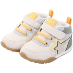江博士冬季男女儿童魔术贴步前鞋 加绒保暖拼色儿童学步健康鞋 米/绿（加绒内里） 19 脚长约10.7-11.3