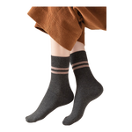 浪莎袜子女秋冬中筒袜抗起球纯棉袜条纹黑色长筒袜女士长袜