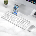 B.O.W航世 HW306 无线键盘鼠标套装（超薄静音可充电支架键盘 笔记本办公通用外接数字键盘） 2.4G无线键盘+鼠标【银白色】