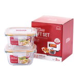 乐扣乐扣（LOCK&LOCK）婴儿耐热玻璃餐具宝宝辅食碗冷冻收纳密封保鲜盒300ML*2经典方形