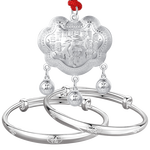 老凤祥宝宝银手镯婴儿长命锁纯足银新生儿套装见面礼饰满月周岁生日礼物 捧福宝宝套装【30±1g】 搭配老凤祥专属宝宝礼盒/配送国家级实验室质检证书