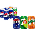 百事可乐Pepsi 可乐*4+7喜*1+美年达*1 碳酸饮料 汽水330ml 混合装