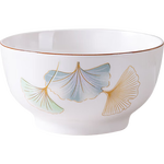 高颜值家用银杏时光米饭碗大面碗陶瓷餐具家用新骨瓷陶瓷碗 银杏时光 4.5英寸2碗2白勺