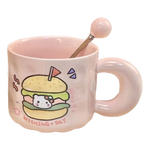 可爱fufu生日蛋糕马克杯带盖勺陶瓷杯送女生高颜值有意义生日礼物 汉堡生日蛋糕杯+勺1个350ml