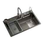 万和水槽大单槽厨房洗菜盆304不锈钢集渣压纹多功能纳米台下盆W5