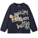 马骑顿（MQD）男童25秋新款学院风街潮撞色领口卡通长袖T恤亲肤打底衫内搭 藏青 110