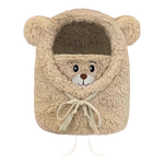 帽子冬季女保暖面罩围脖一体帽防风防寒护耳小熊帽可爱卡通帽 卡其色