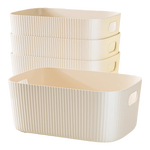 桌面收纳盒化妆品杂物零食玩具整理篮长方形储物筐置物盒收纳箱子 波浪长条收纳盒-白色-20.5*14*7.3 1个
