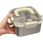 【提手便携】不锈钢保鲜盒加厚带盖子密封冰箱收纳盒户外便当饭盒 容量不虚标【大号1800ML】奶油白