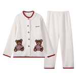 ROVO月子服孕妇睡衣秋冬产后加绒加厚半边绒哺乳孕期保暖家居服套装 【半边绒240克】暖暖熊（适用于0~15℃ 不带哺乳口） L【建议体重100-120斤】