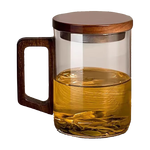 高颜值茶杯茶水分离高档玻璃泡茶杯水杯中式商务杯胡桃把手办公杯 透明木把单杯450毫升+木盖