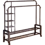 衣架落地卧室家用双杆晾衣架挂衣架子室内衣服衣帽架加粗阳台衣杆 150cm黑【双杆+置物架】