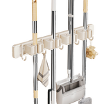 拖把夹免打孔卫生间拖把卡扣固定器浴室厕所墙上收纳置物架壁挂式 奶白4夹5钩【免钉胶安装】