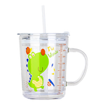 儿童家用水杯刻度学生耐热吸管早餐杯奶粉杯微波炉玻璃杯子牛奶杯 牛奶杯杯子+盖+吸管【款式随机】