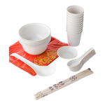 稻壳一次性餐具碗筷套装勺杯子十人份聚餐家用酒席商用野餐七件套 十人份套装【1包】绿色包装