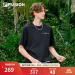 FILA FUSION斐乐潮牌男子针织短袖衫夏季时尚休闲宽松T恤 正黑色-BK XL 180/100A/XL