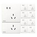 西门子（SIEMENS）插座面板套装 斜五孔10只量贩装 纤薄无框 错位二三插 驭彩奶油白