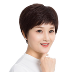 佰丝堂假发女短发自然全头套中老年女士妈妈真人发丝手织真发纹理发透气 深棕色 【全手织精品网】 短发 均码