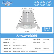 奥莱（AUROLITE）人体感应开关嵌入式吸顶式红外感应器防水智能洗车店开孔50mm AL1005-I-10H 开孔50-65mm