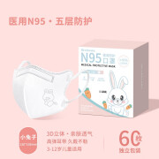 儿童口罩n95儿童专用3-12岁医用外科防护口罩一次性独立包装男童女孩小学生 萝卜兔【3-8岁】N95带钢印【60枚独立装】