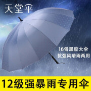 天堂伞 长柄伞直杆伞商务16骨加大加固半自动双人雨伞直柄伞晴雨两用伞 蓝灰色-黑胶晴雨两用款