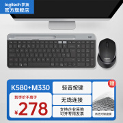 罗技K580无线可跨屏切换轻音按键薄膜键盘+M330无线鼠标舒适静音10米覆盖即插即用台式键鼠套装 K580+M330 黑色