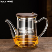 borun HOME玻璃泡茶壶套装过滤按压式家用懒人红茶胡桃木用可拆洗飘逸杯耐高温冲茶器办公室沏茶杯 A款木盖500ml单壶