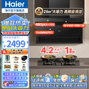 海尔（Haier）家用抽油烟机燃气灶具套装顶侧双吸25立方大吸力高频自清洁全封闭电机音箱语音控制烟机套装719 【烟灶套装】25立方大吸力+4.2KW中火灶 【现货速发送货入户】EC719烟机