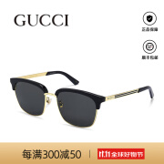 Gucci古驰墨镜新款时尚复古方形运动织带系列GG0697S金属遮阳太阳镜男 001黑金色灰片 55-18-145