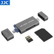 JJC USB3.1高速读卡器 适用于UHS-Ⅱ SD/TF卡单反相机行车记录仪存储内存卡 支持手机Type-C苹果16/15 商务灰 Type-C+USB+Micro B口