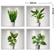 三联立体绿植贴画仿真3d多肉卧室门贴房门装饰玻璃贴纸浴室墙壁补 绿叶四张装