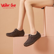 奥卡索 Walker Shop 女鞋平底孕妇单鞋磨砂牛皮蜗牛鞋舒适妈妈休闲豆豆鞋 M012001 深棕色 38码