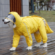 SLPC狗狗雨衣大型犬四脚全包金毛雨衣带帽子尾罩防水中型宠物雨衣 蛋黄色 8XL（适合约35到55斤）