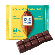 瑞特滋（RITTER SPORT）德国进口 瑞特滋黑巧克力可可黑巧克力 瑞特斯波德黑巧克力 瑞特滋61%可可黑巧克力100克