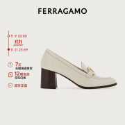 菲拉格慕（Ferragamo）女士白色Gancini高跟乐福鞋 0769317_1D _ 65/37 礼物送女友