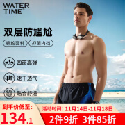 WATERTIME泳裤男 防尴尬宽松速干双层游泳裤五分沙滩短裤泡温泉游泳装备 渐变线条(双层平角) M码(165-170cm/50-58kg)