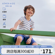 Aimer kids爱慕儿童家居服男童莫代尔短袖上衣五分裤套装AK243E481深蓝140