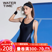 WATERTIME游泳衣女款三角连体新款速干竞速泡温泉泳衣度假显瘦泳装 黑灰 S码(155-159cm/44-52kg)